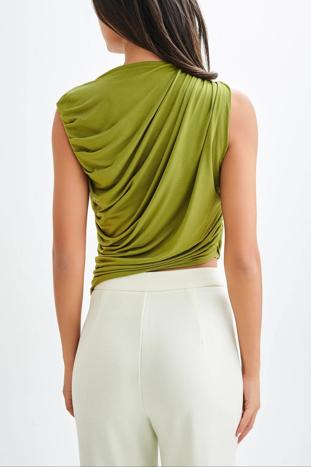 Olive Draped One-Shoulder Top