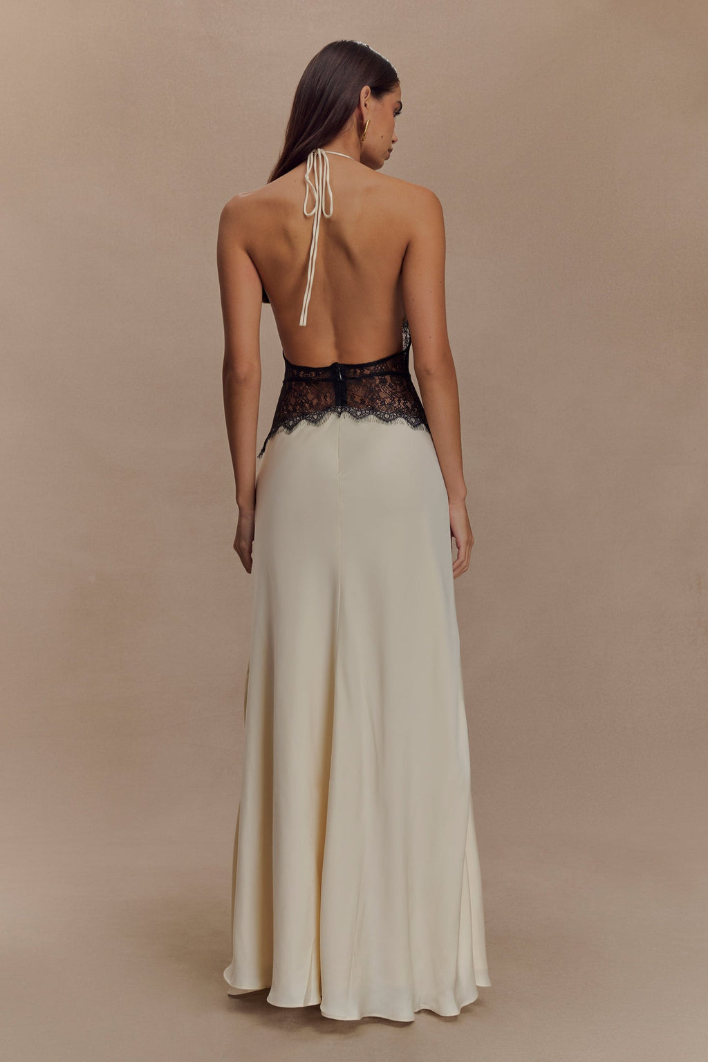 Terrace Dinner Elegant Lace - Paneled Halter Maxi Dress