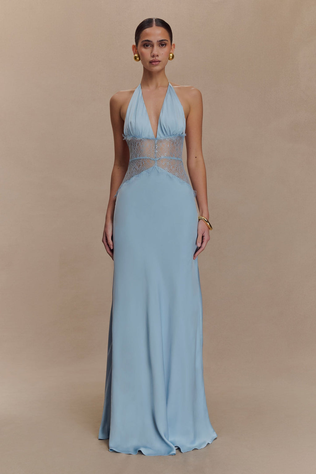 Terrace Dinner Elegant Lace - Paneled Halter Maxi Dress