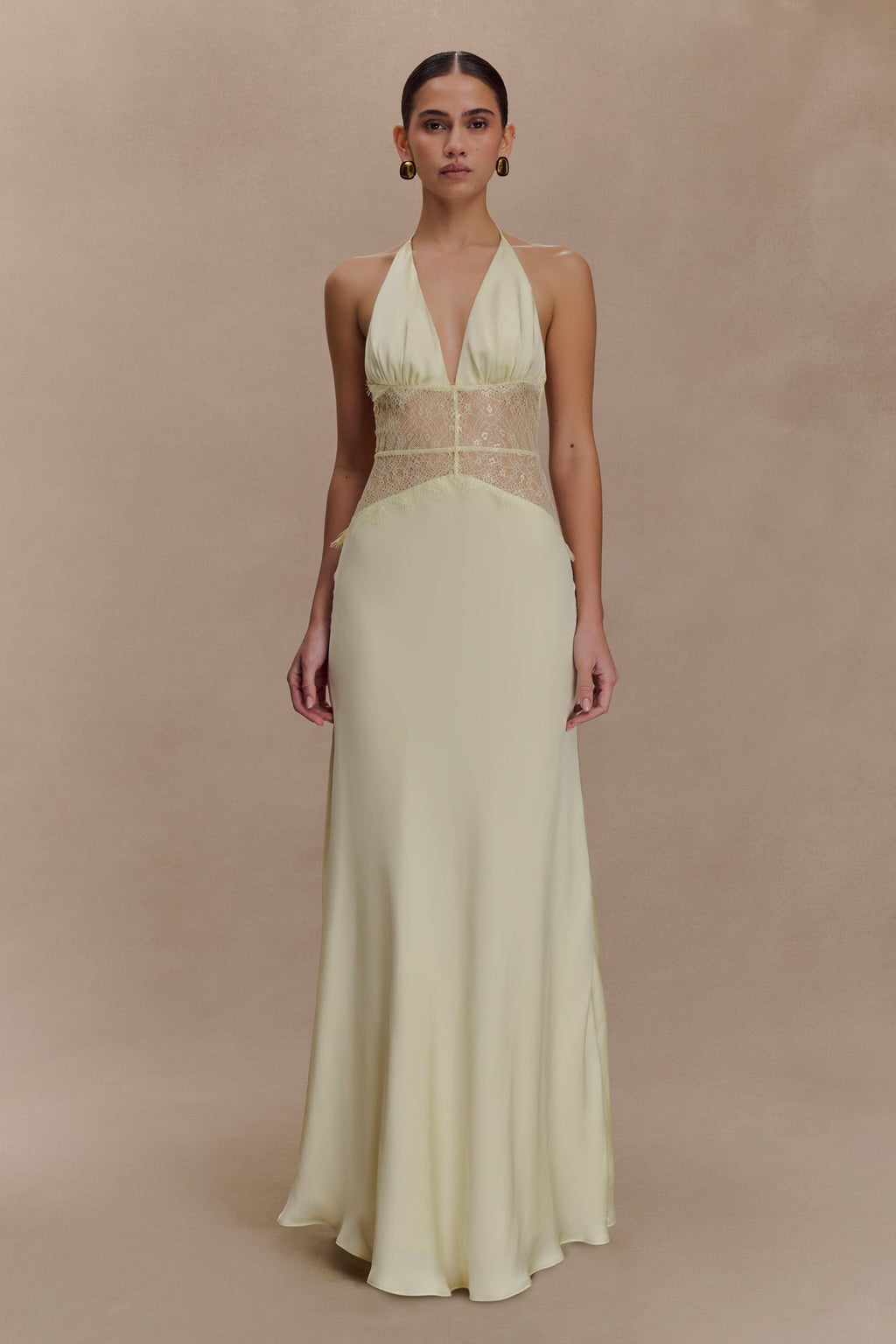 Terrace Dinner Elegant Lace - Paneled Halter Maxi Dress