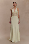 Terrace Dinner Elegant Lace - Paneled Halter Maxi Dress