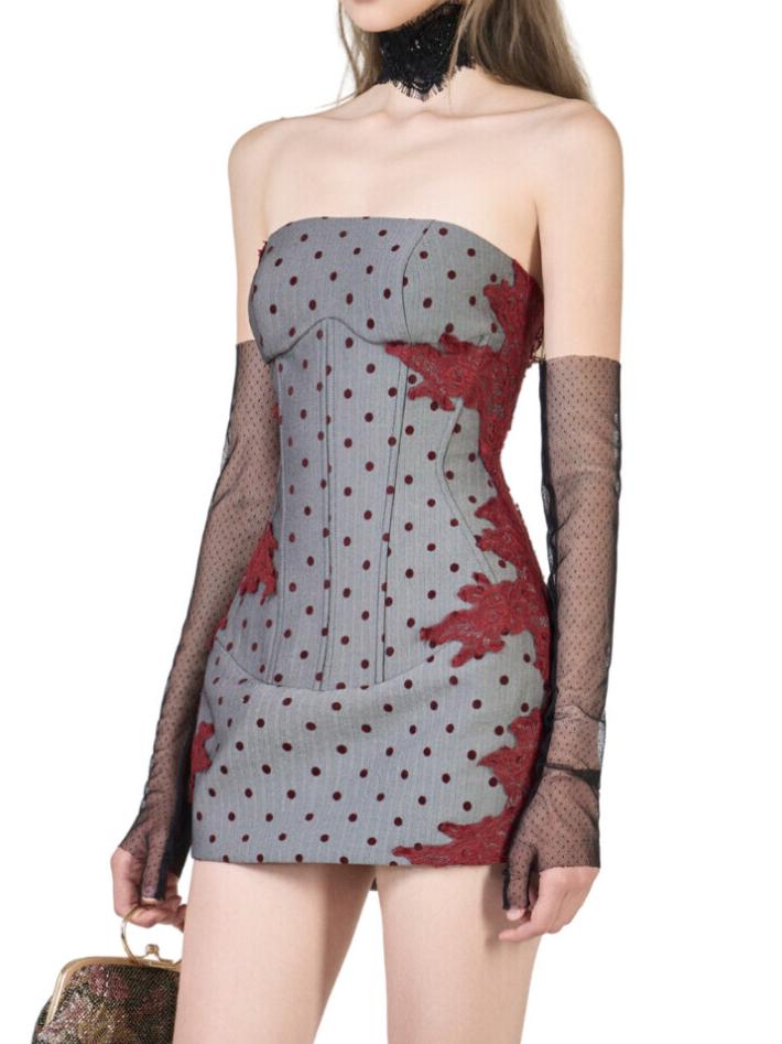 Velvet Obsession Polka Dot Corset Mini Dress