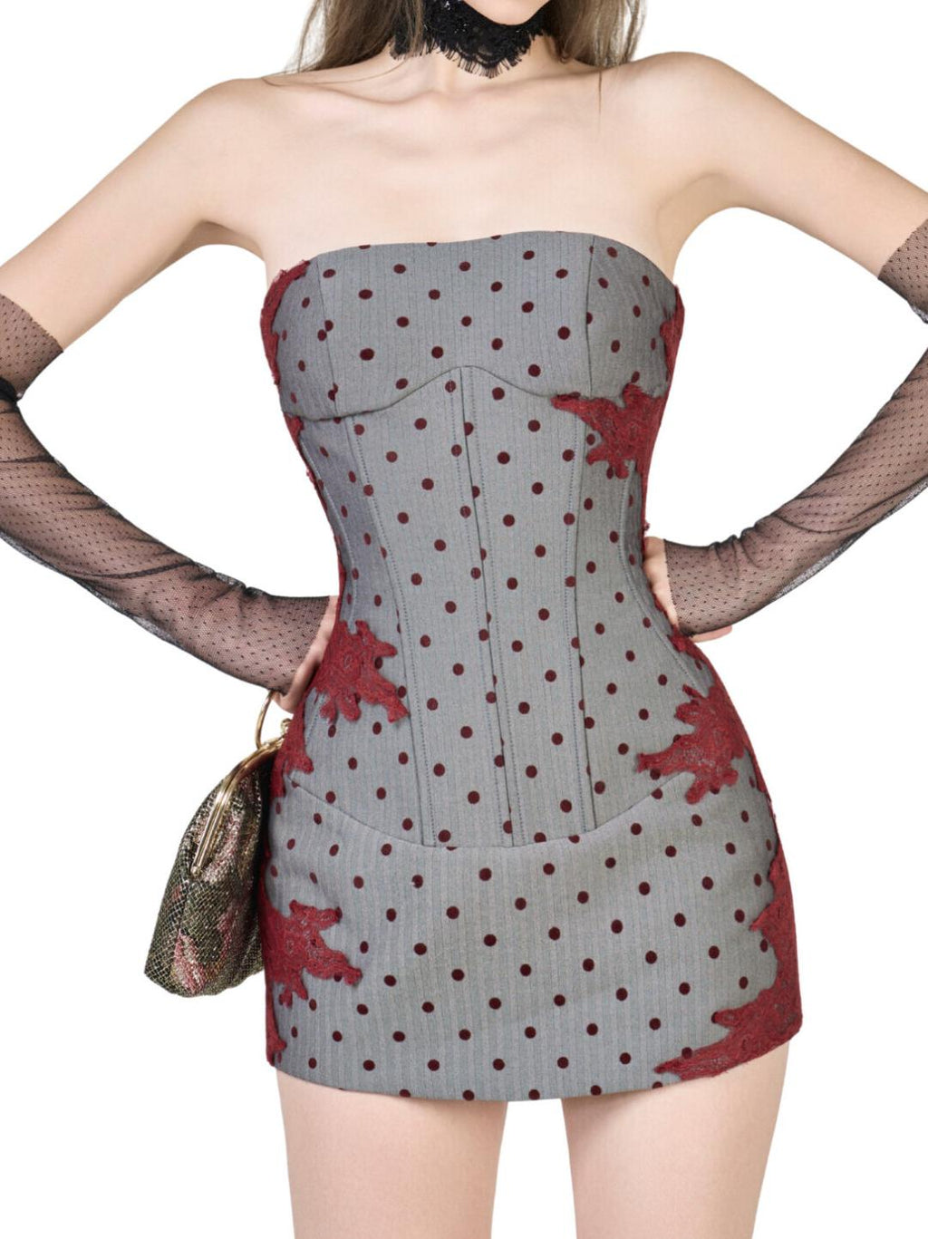 Velvet Obsession Polka Dot Corset Mini Dress