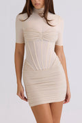 Cafe au lait semi sheer mini dress
