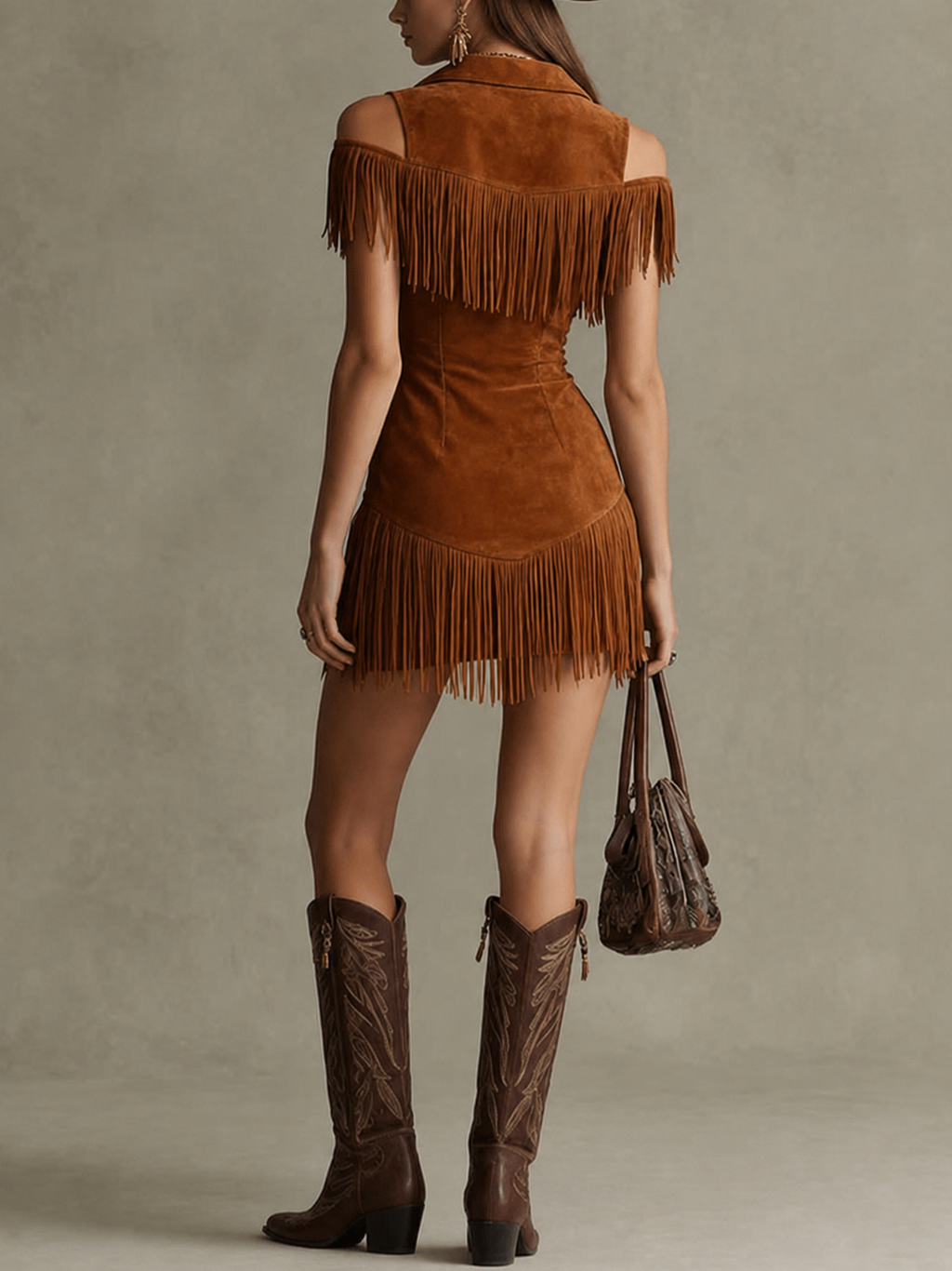 Vintage Western Suede Zip Mini Dress