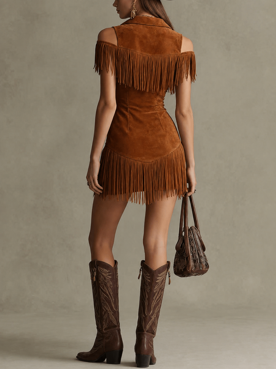 Vintage Western Suede Zip Mini Dress