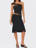 Bandeau Lace Trim Cut Out Top In Black Slinky