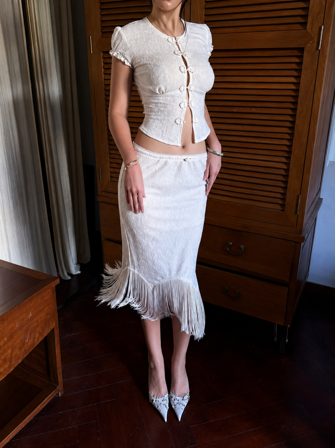 Ivory Lace Fringe Two Piece Set