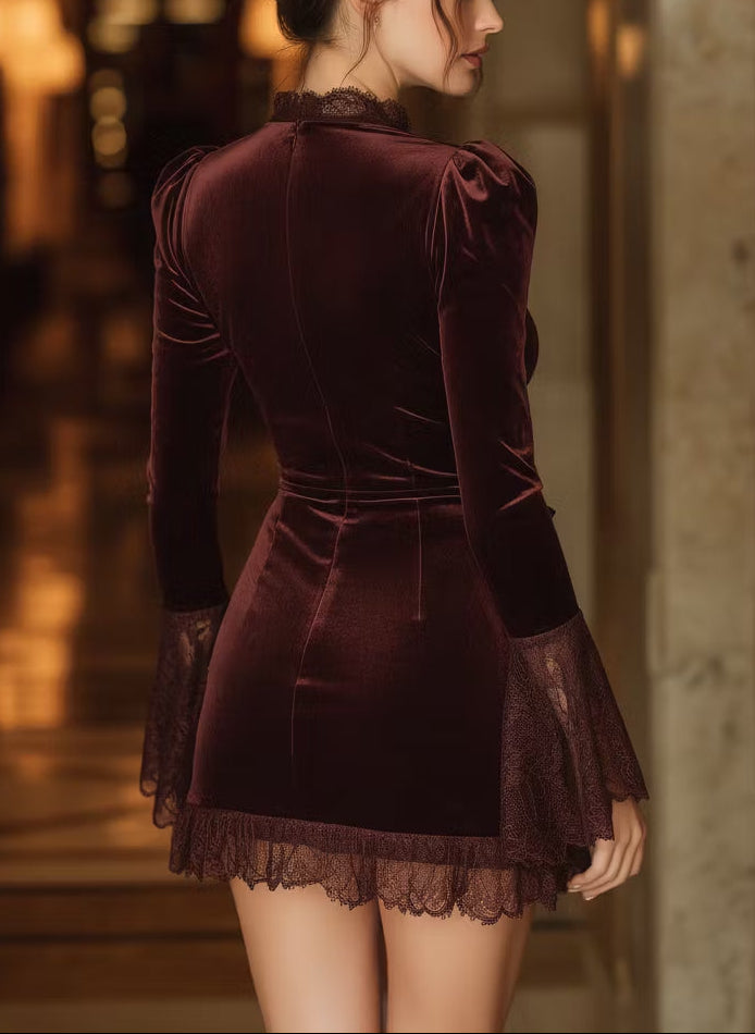 Isolde Velvet Lace Mini Dress