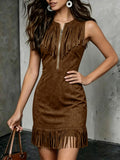 Vintage Western Suede Zip Mini Dress
