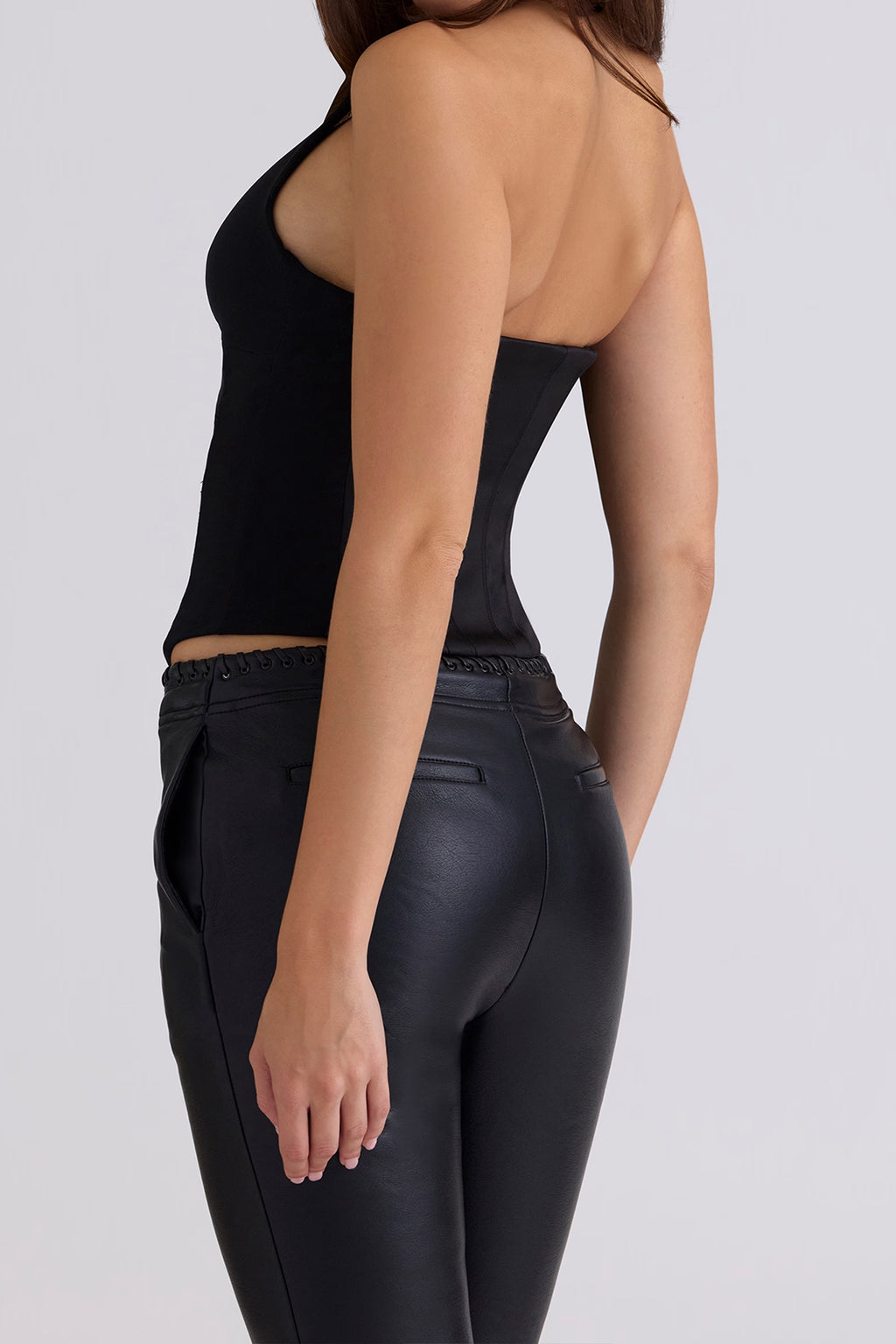 Black Satin Waist Cinch Corset Top