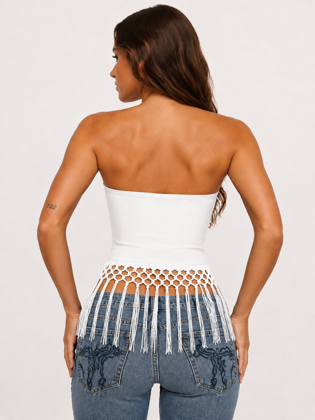Sweet As Me Strapless Fringe Top