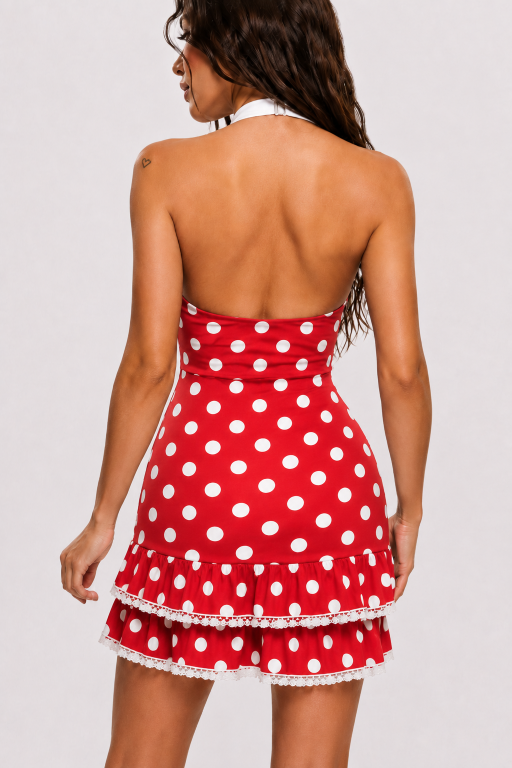 1940s Halter Polka Dots Bow One-Piece Mini Dresses