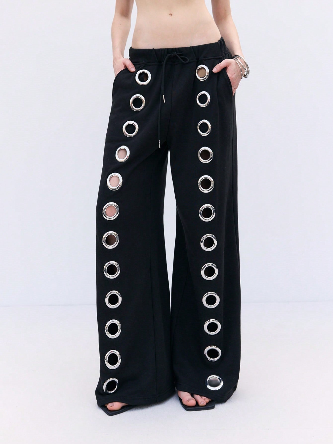 Futuristic Style Avant-garde Style Grommet Pants