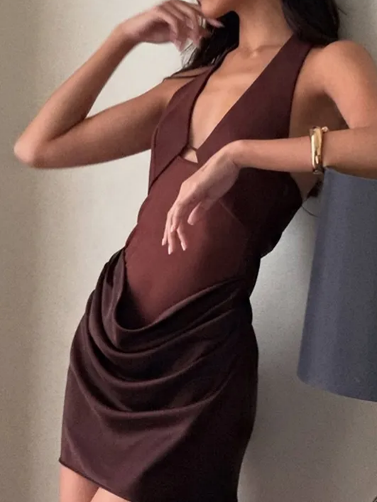 Resort Glamorous Plunge Neck Mini Dress