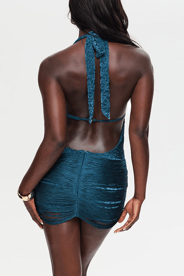 Fringed Halterneck Mini Dress