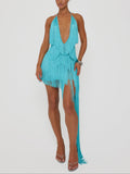Blue Salsa Fringe Halter Dress