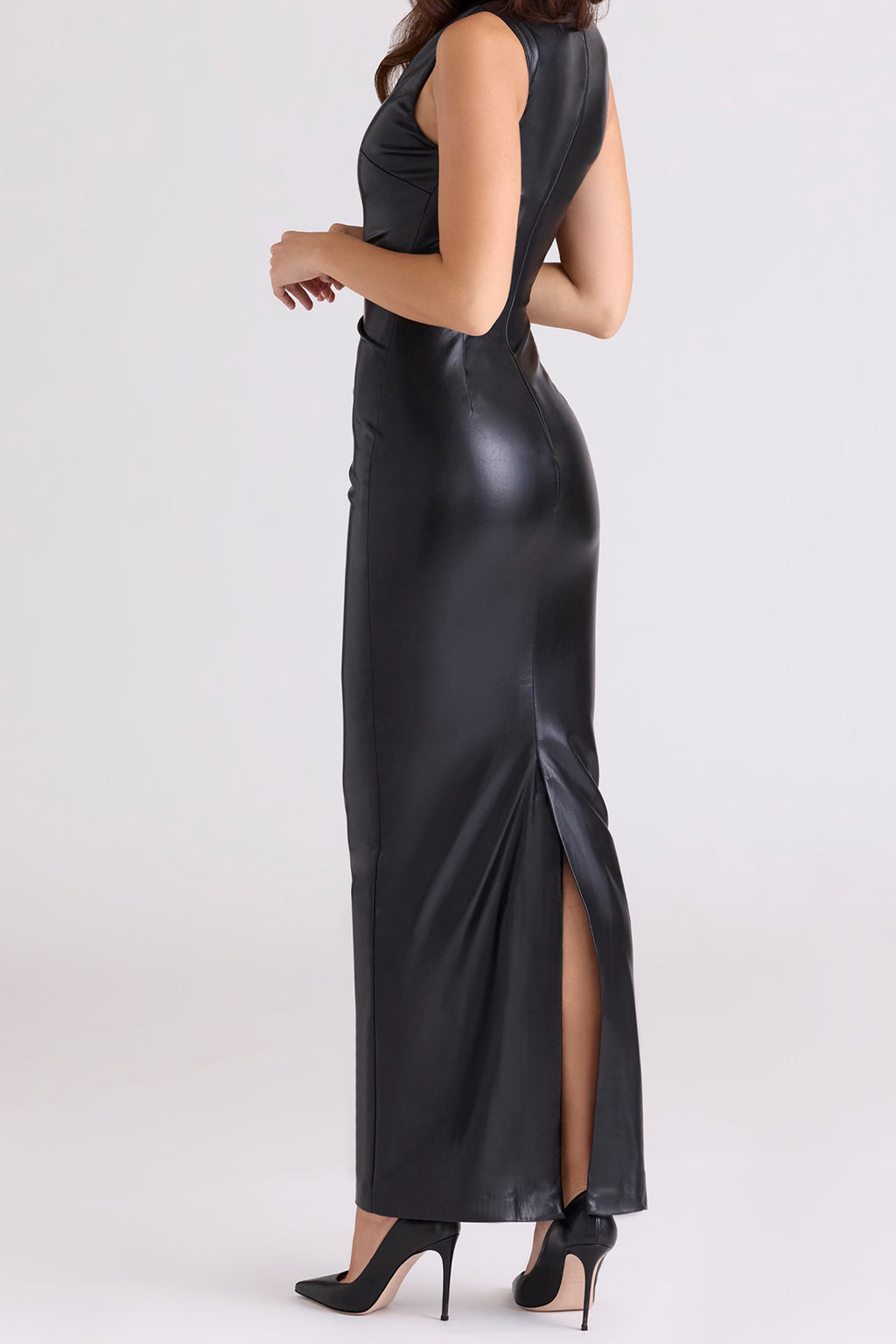 Black Vegan Leather Maxi Dress