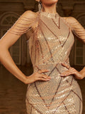 Cold Shoulder Beads Chain Cocktail Dress