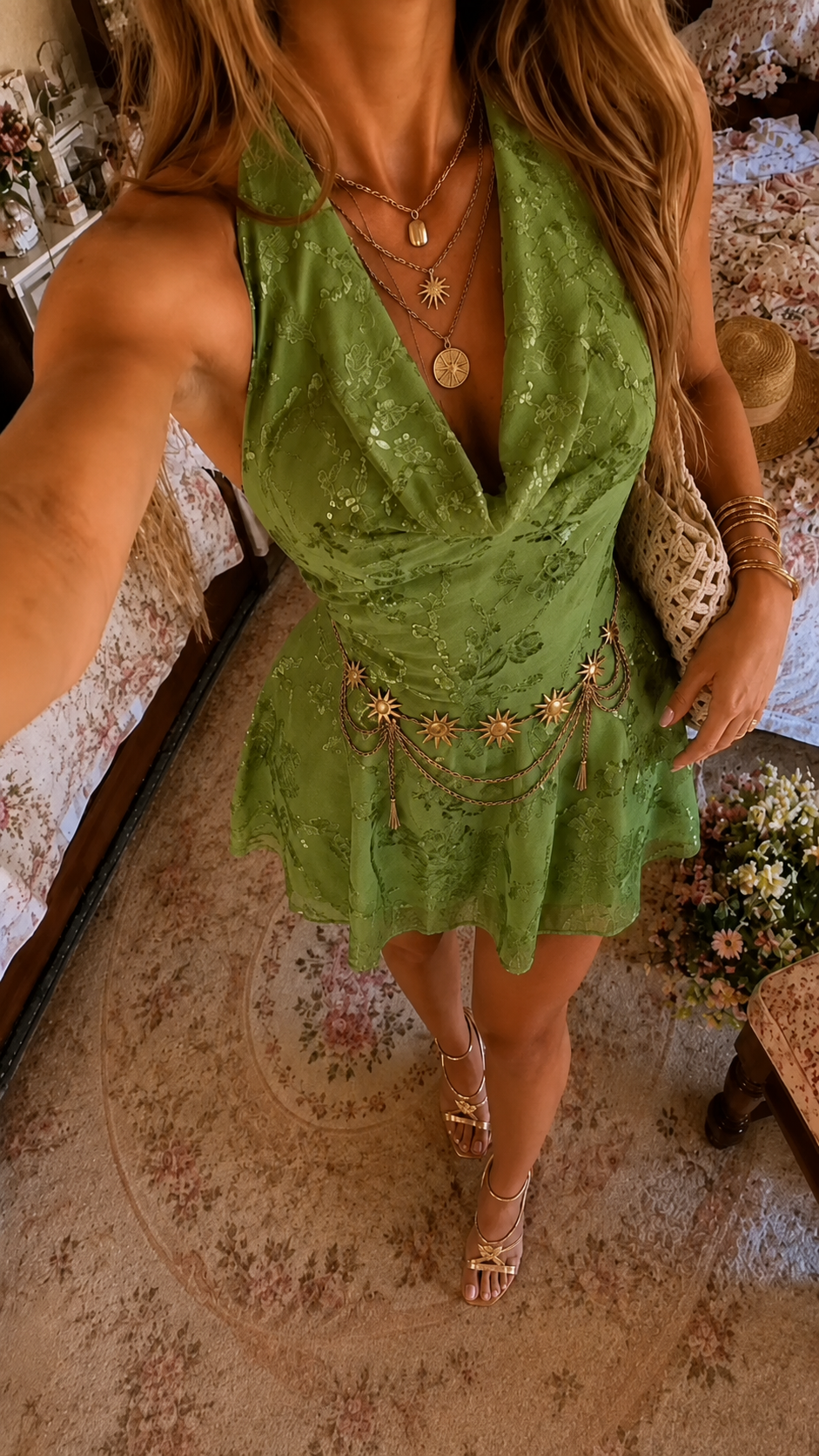 Solara Bloom Halter Mini Dress