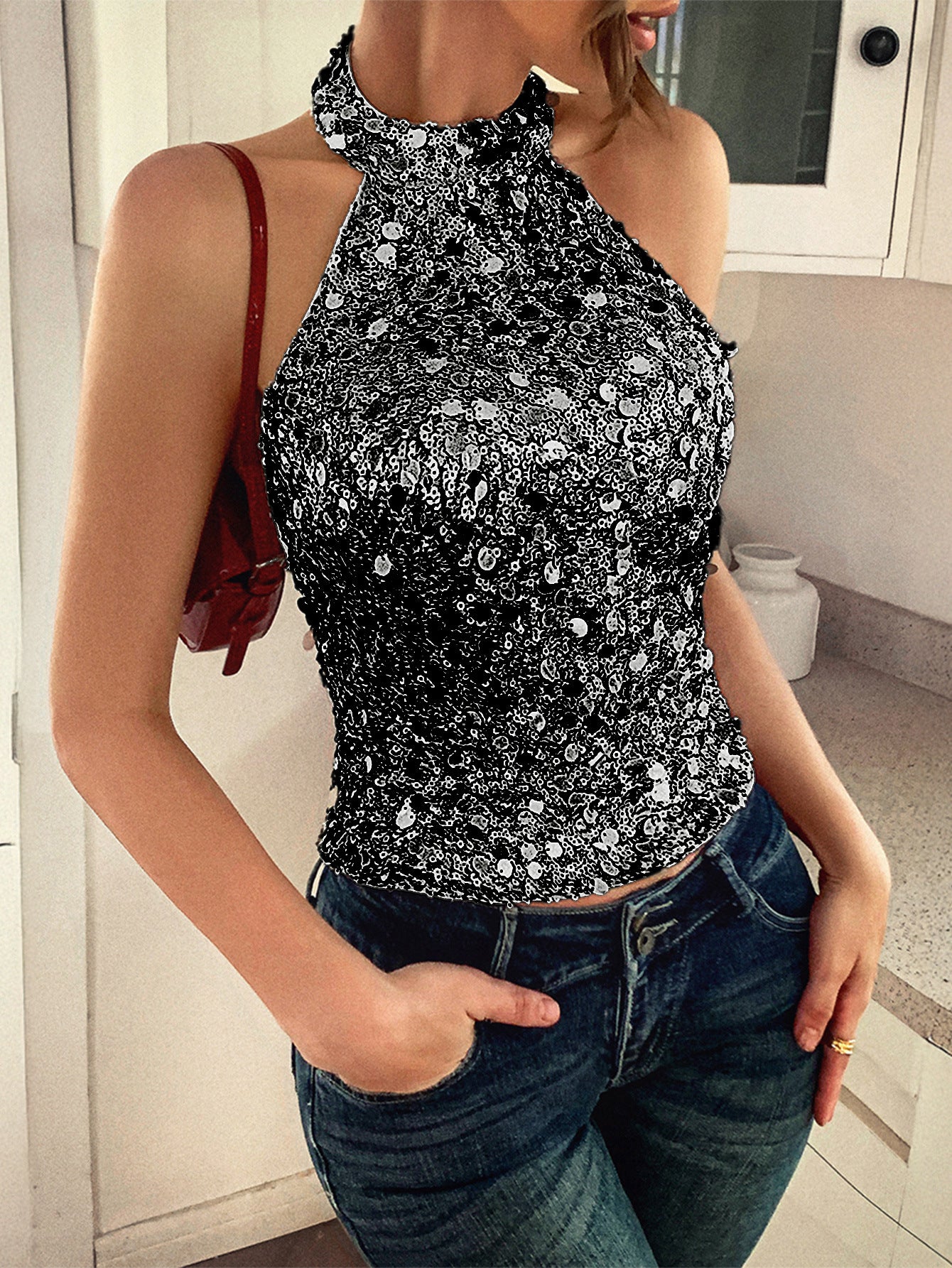 Sequin Halter Cami Tank Top