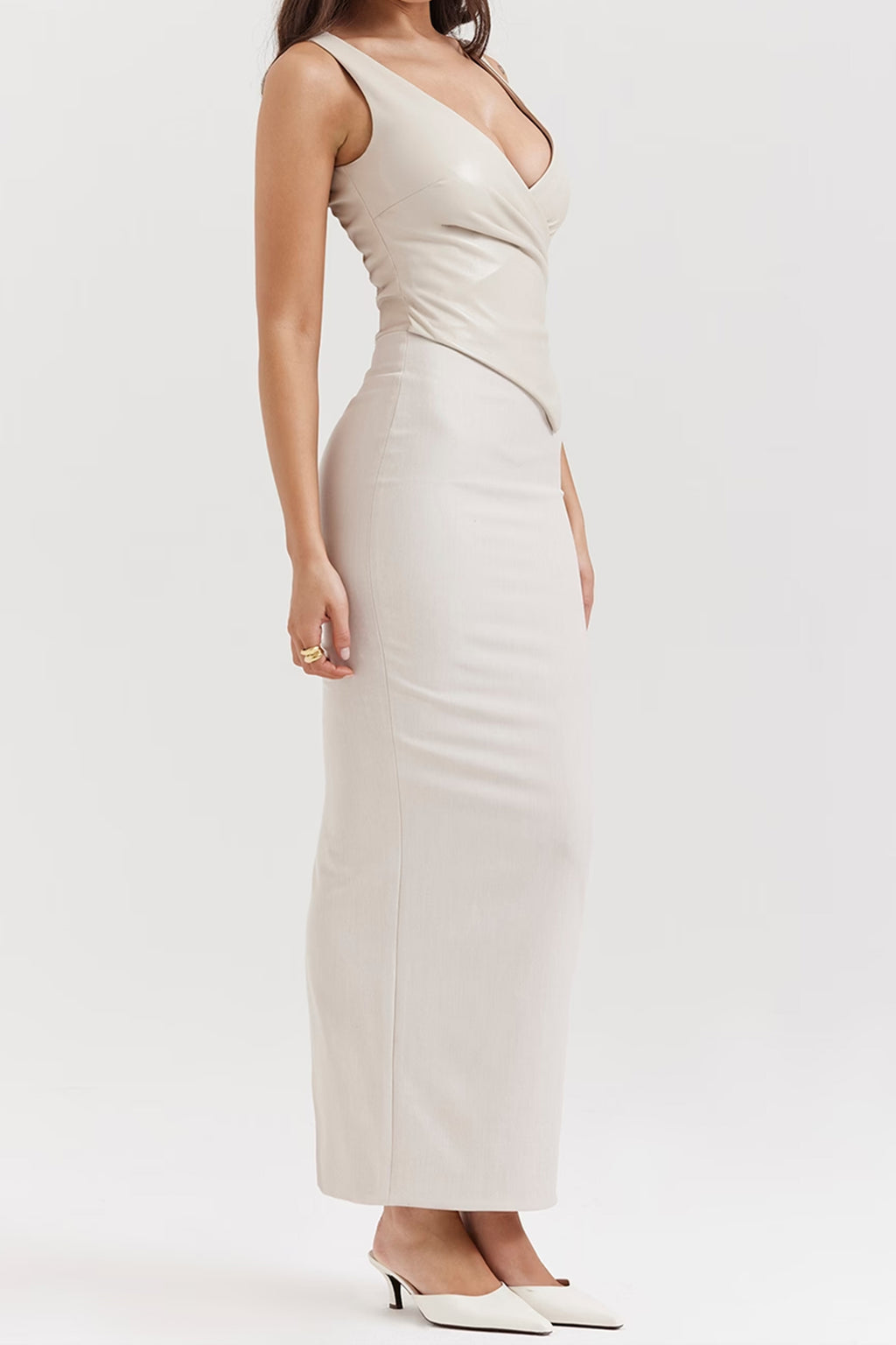 Ecru Vegan Leather Maxi Dress