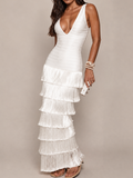 Evening Glamorous Bandage Tiered Fringe Maxi Dress