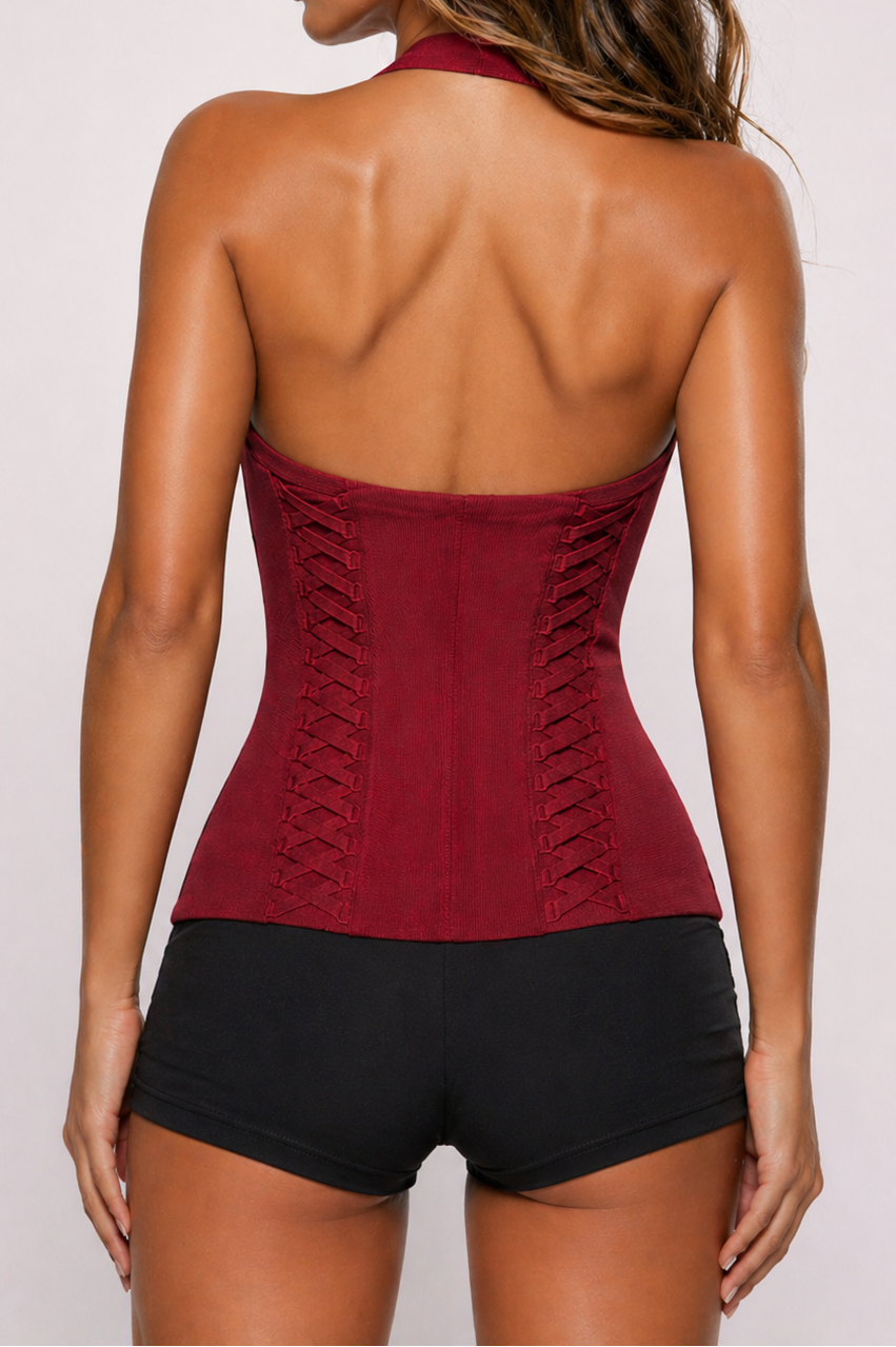 Celleen Halter Lace Up Corset Top