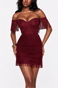 Temptation Off-Shoulder Fringe Dress