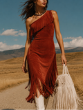 Wild Mesa One-Shoulder Fringe Dress