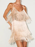 Get in the Groove Champagne Sequin Fringe Bodycon Dress