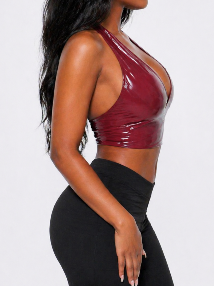 Red Round Neck Crop Top