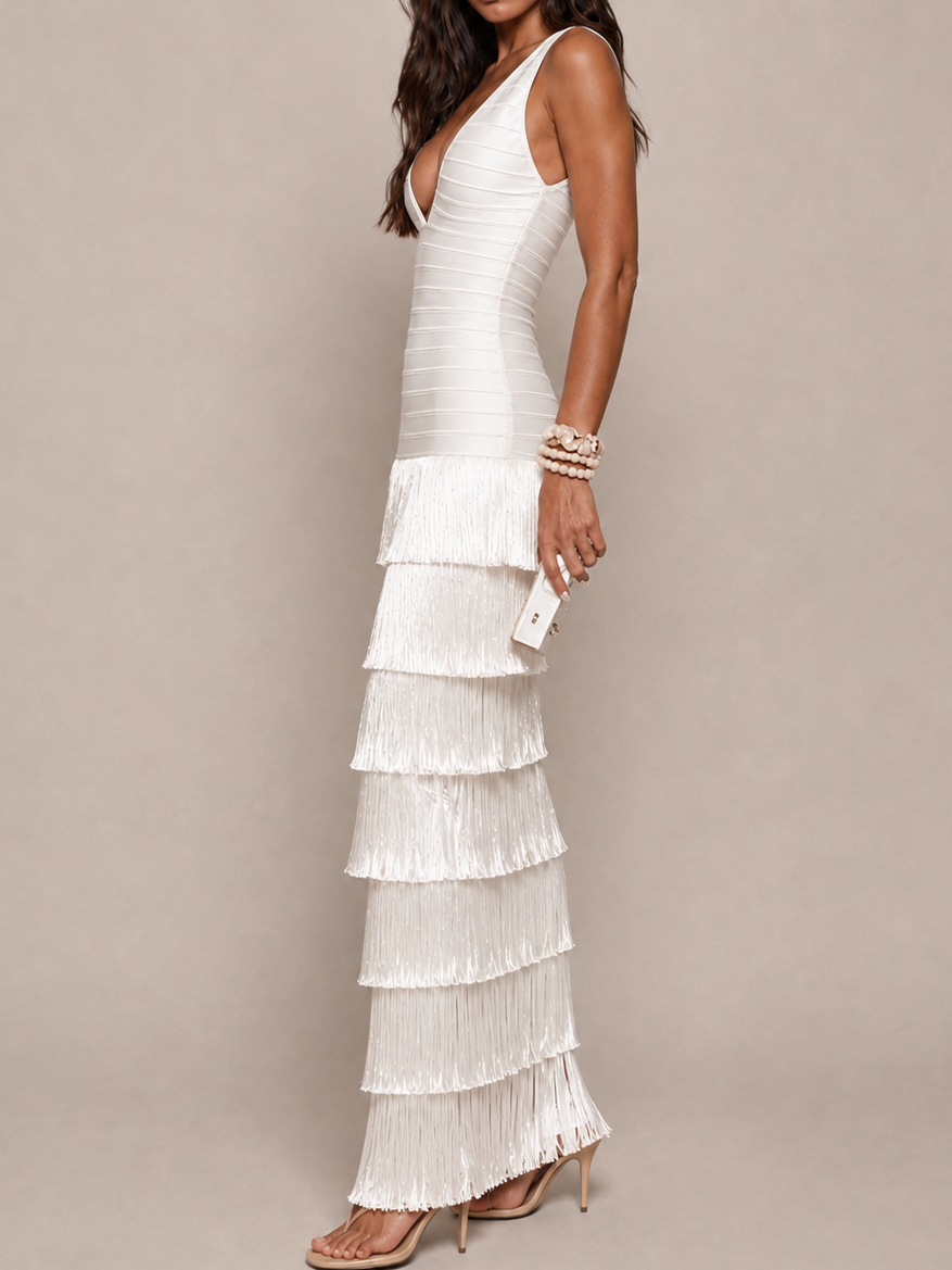Evening Glamorous Bandage Tiered Fringe Maxi Dress