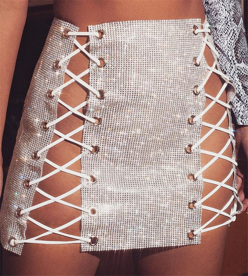 Festival Fever Sexy Metallic Lace-Up Skirt