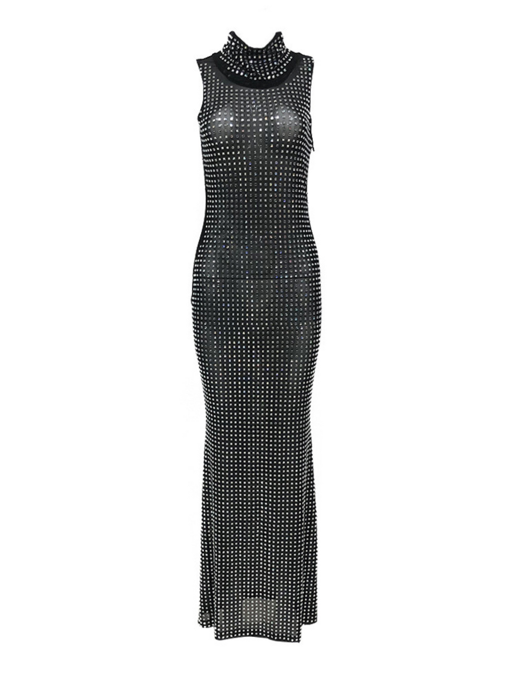 Abetzi Sleeveless Rhinestone Mesh Maxi Dress