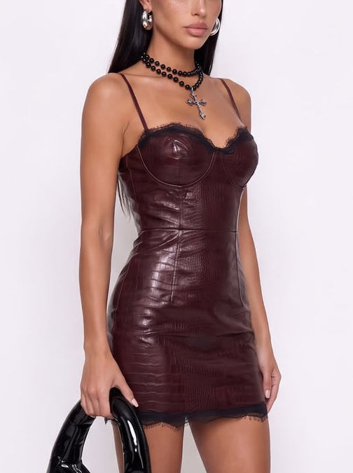 Vesper Croc Leather Mini Dress