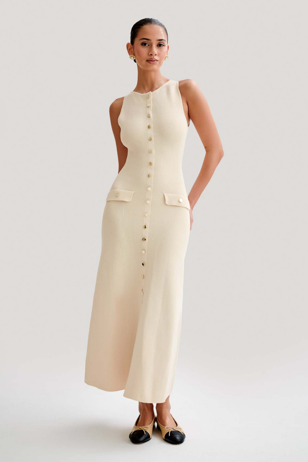 Office Simple Generous Sleeveless Midi Dress