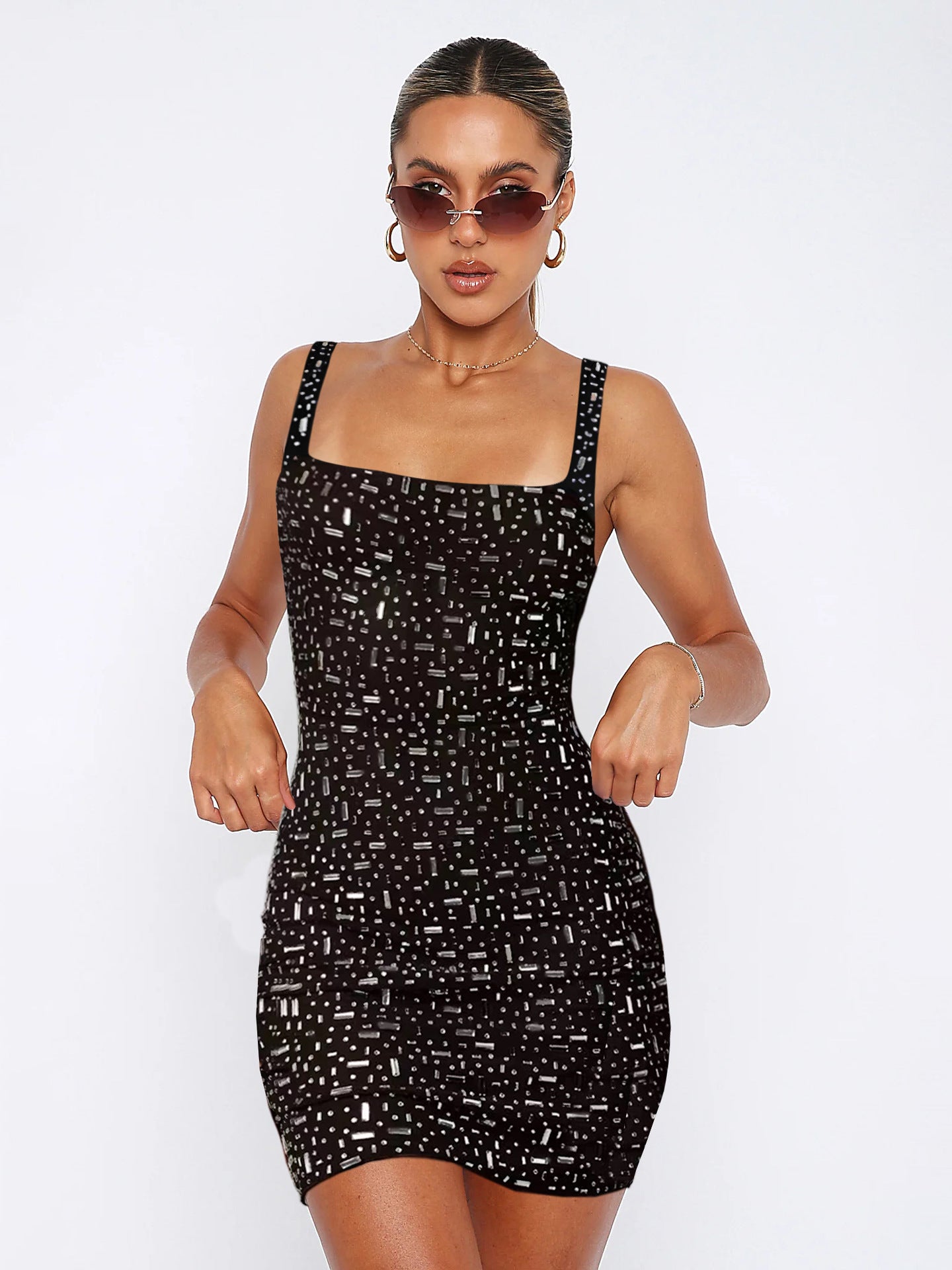 Sparkling Party Focus Rhinestone Mini Dress
