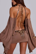 Brown Alula Embellished Butterfly Mini Dress