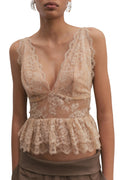 Amor Plunge Neck Ruffle Trim Lace Top