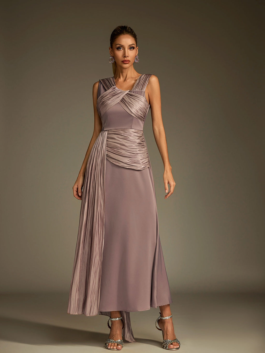 Anathema Ruched Draped Satin Maxi Dress