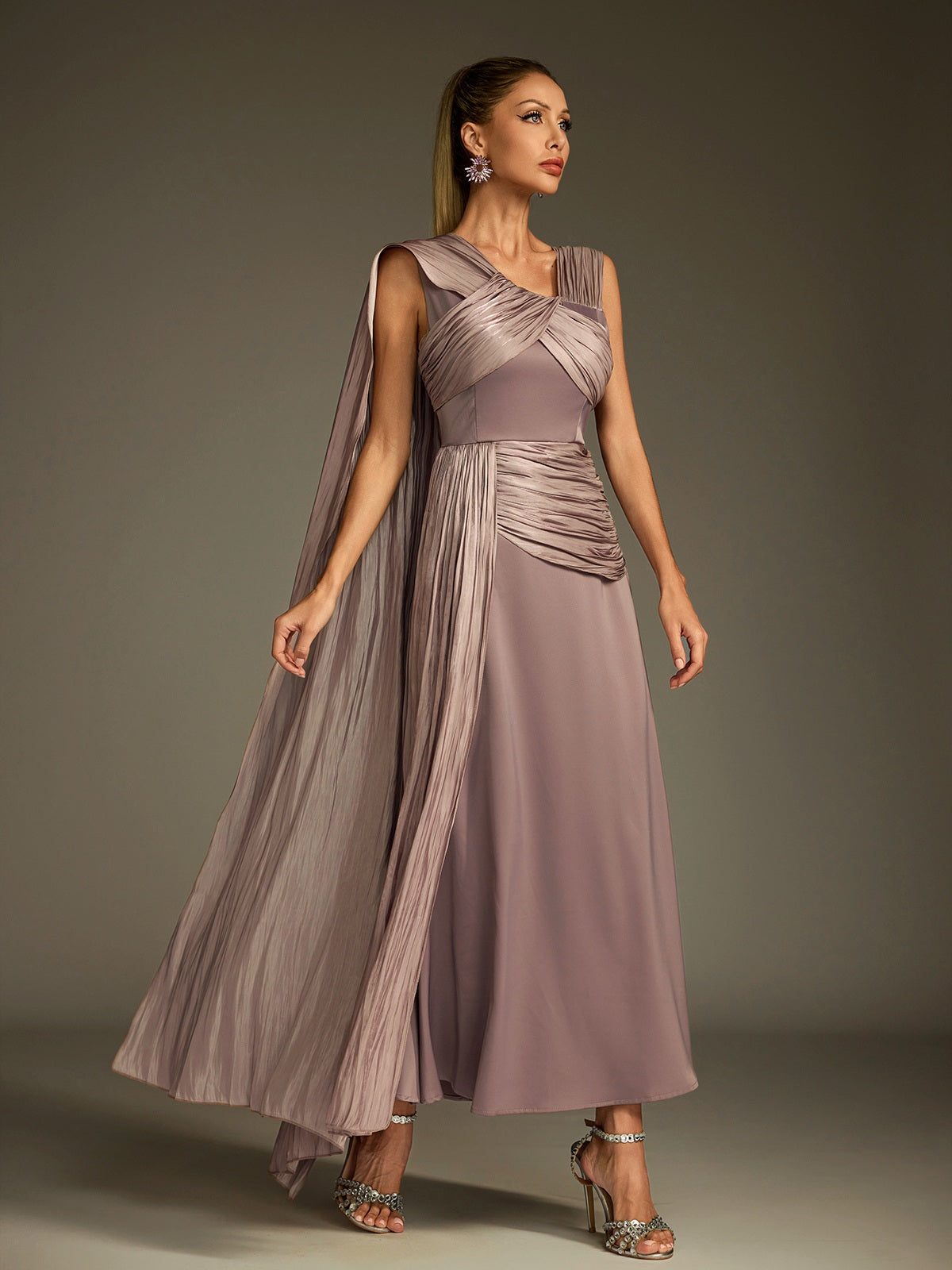 Anathema Ruched Draped Satin Maxi Dress