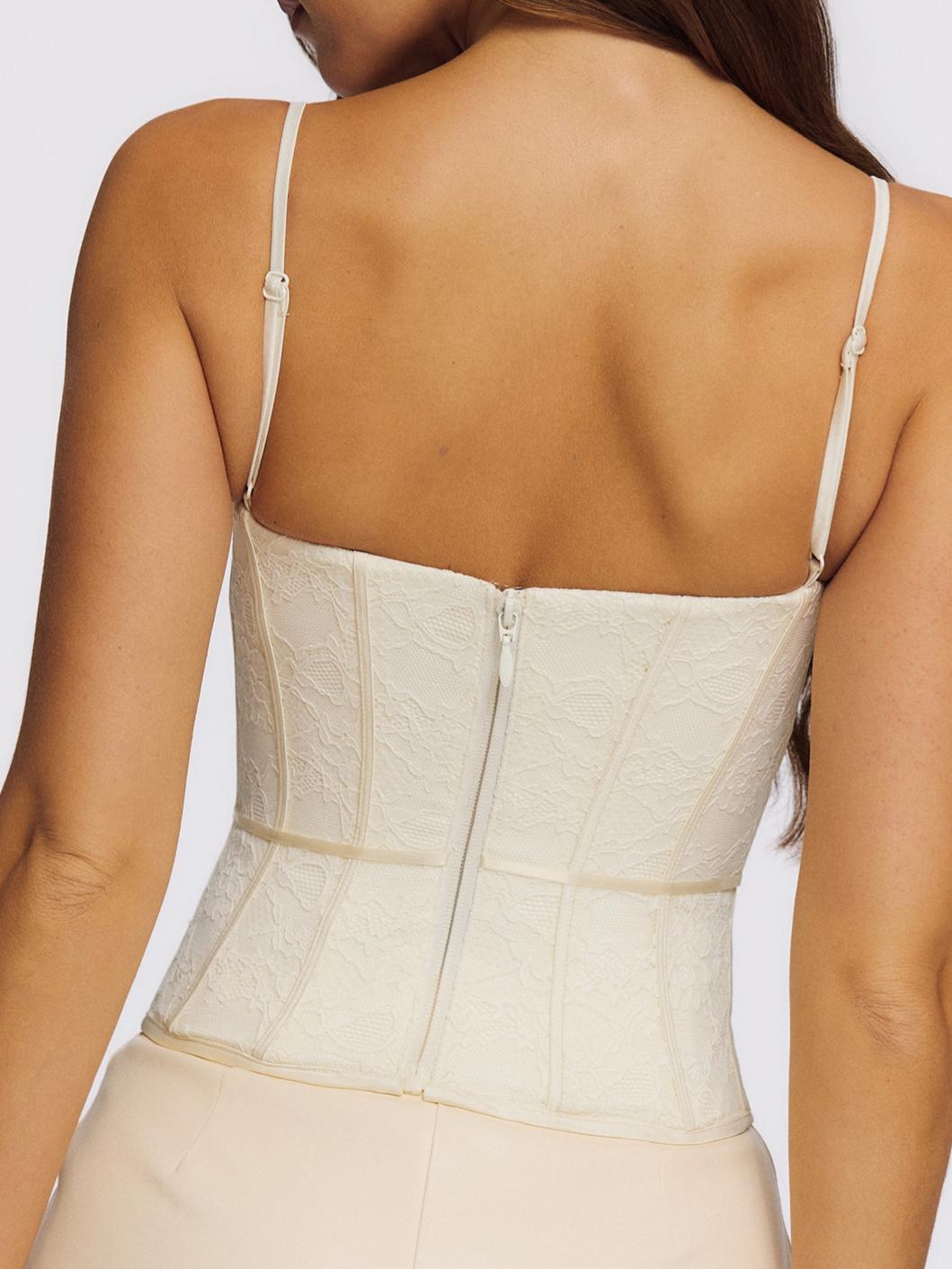 Ivory Lace Corset Top With Ribbon Waist Tie
