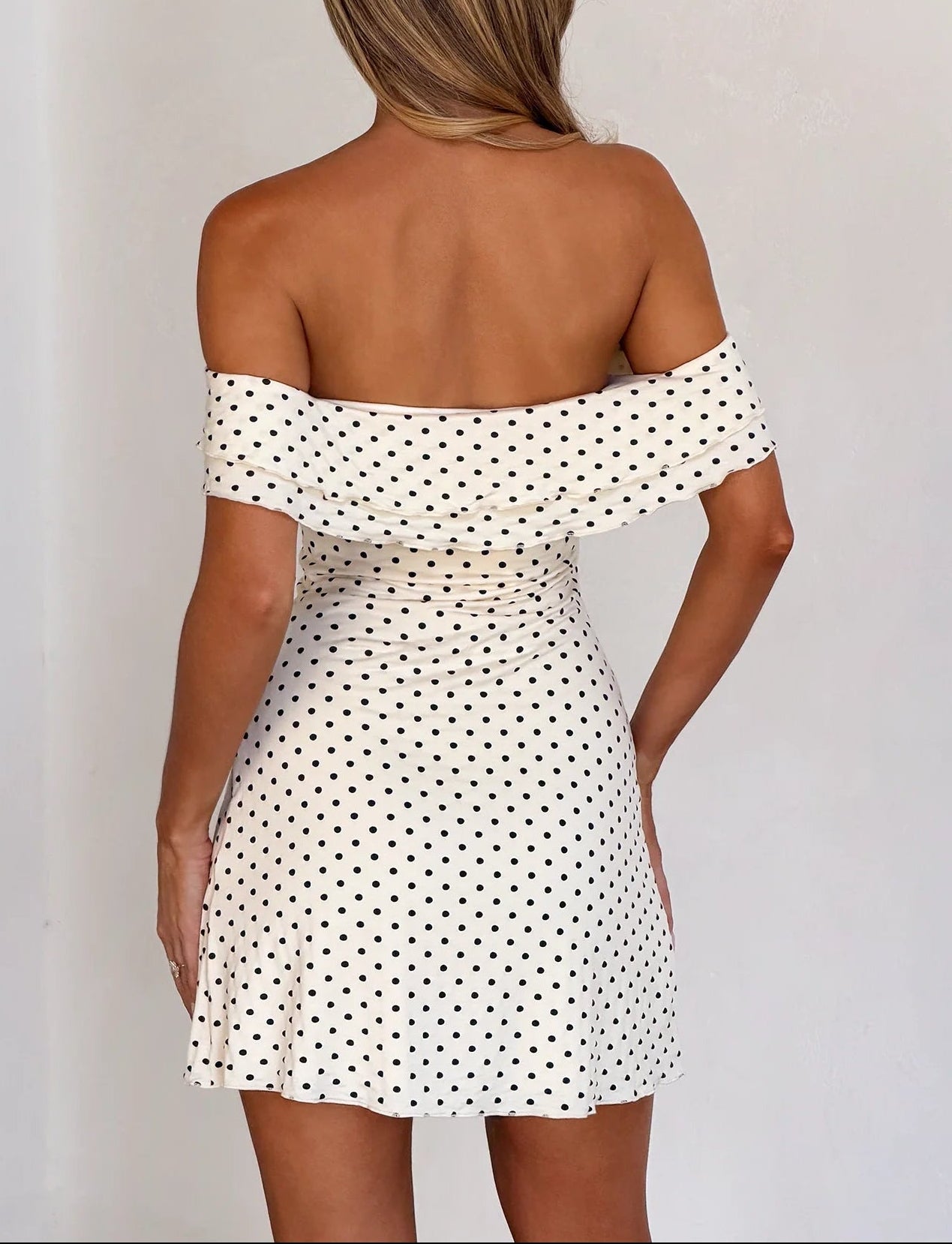 Charming Playful Polka Dot Off-Shoulder Mini Dress