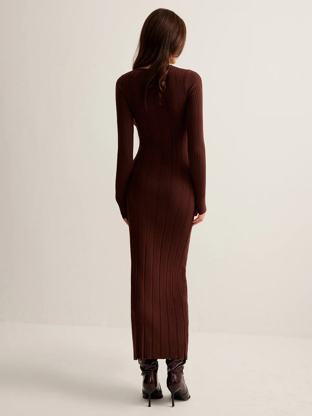 Warm Comfortable Elegance Dark Brown Knit Maxi Dress