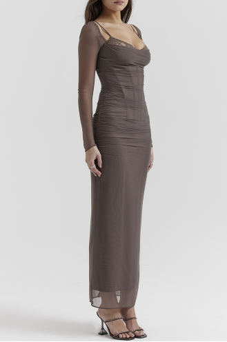 Katrina Lace Mesh Long Sleeve Gown
