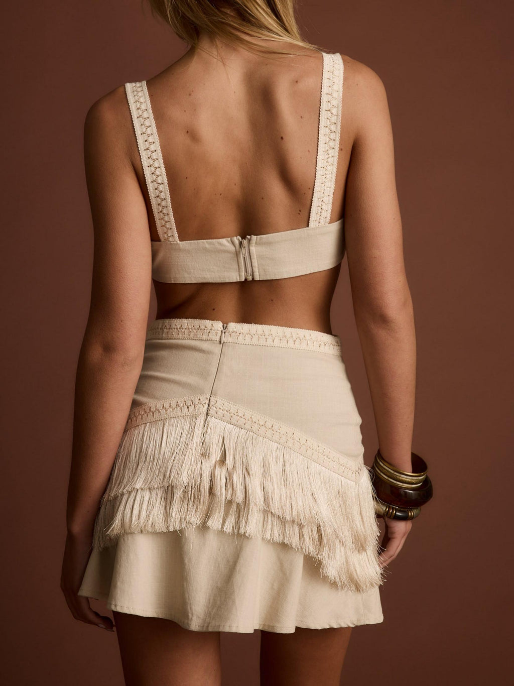 Haven Fringe Cutout Mini Dress