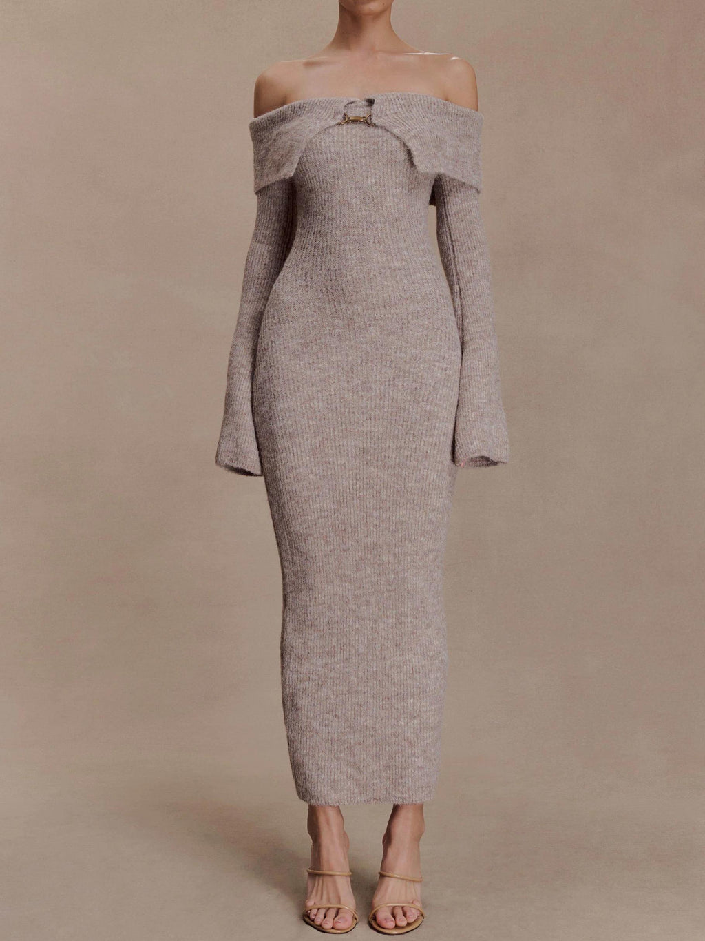 Winter Off Shoulder Fluffy Knit Midi DressWinter Off Shoulder Fluffy Knit Midi Dress