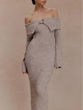 Winter Off Shoulder Fluffy Knit Midi DressWinter Off Shoulder Fluffy Knit Midi Dress