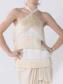 Gold Satin Halter Ombre Fringed Top